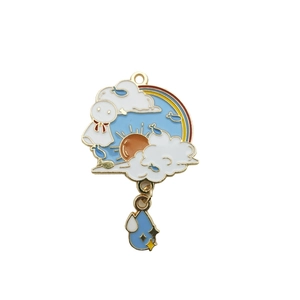 Niedliche Emaille-Wetteranhänger mit Sonne, Regenbogen und blauem Tropfen für DIY-Schmuck