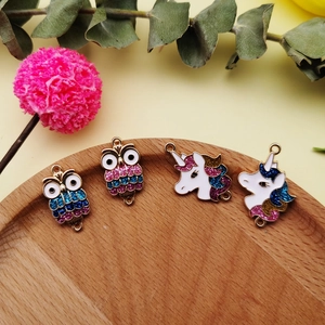 Alloy Enamel Owl Unicorn Double Loop Connector Charms For DIY Jewelry Making Bracelets Necklaces Animal Pendant Accessories