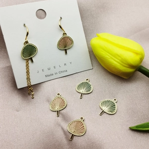 Vintage Oriental Fan Shaped Alloy Enamel Drip Oil Pendants For DIY Earring Necklace Jewelry Making Handcrafted Material
