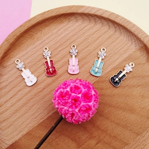 Legierung Emaille Gitarre Musikinstrument Anhänger Mit Strass Blume Für DIY Schmuckherstellung Armband Halskette Zubehör