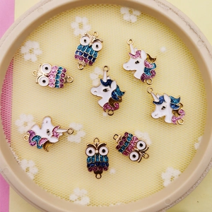 Colorful glitter enamel owl and unicorn pendants for DIY jewelry making and bracelet charms