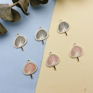Fashionable K-gold fan-shaped enamel charms in green and pink for DIY jewelry making