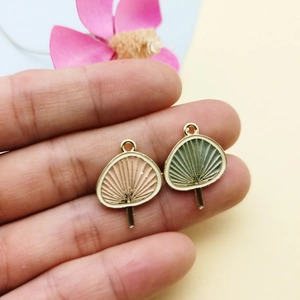K-gold plated fan-shaped enamel pendant charms for DIY jewelry making, 2-color set