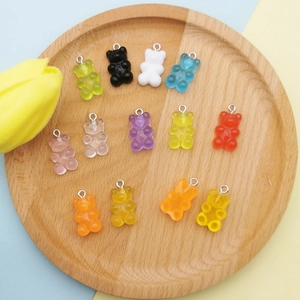 Colorful resin gummy bear pendants set with metal loops for DIY jewelry making