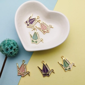 Colorful paper crane alloy pendants with gold plating for DIY jewelry making and earrings