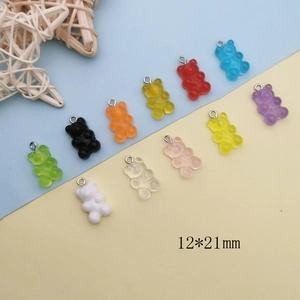 Colorful 12x21mm resin gummy bear charms with silver eyelet hooks for DIY jewelry