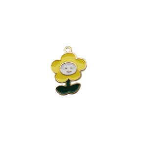 Ciondolo a girasole in lega con petali gialli e faccina per gioielli fai da te