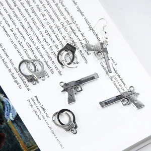 Ensemble de breloques pistolet et menottes argent vintage pour bijoux DIY avec gravure