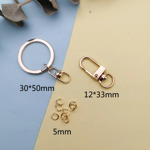 Kit porte-clés doré avec anneaux de 30mm et anneaux de saut de 5mm pour bricolage DIY