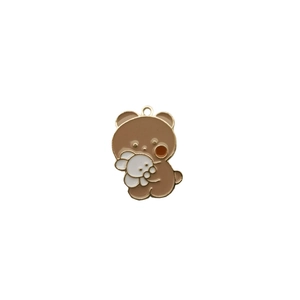 Cute enamel bear and bunny charm with gold-plated alloy finish for DIY jewelry making
