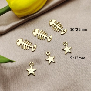 Pendentifs dorés en forme d'arête de poisson et d'étoile pour bijoux DIY, 10x21mm et 9x13mm