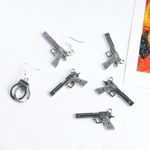 Boucles d'oreilles pistolet et menottes liberté en alliage argenté style hip hop