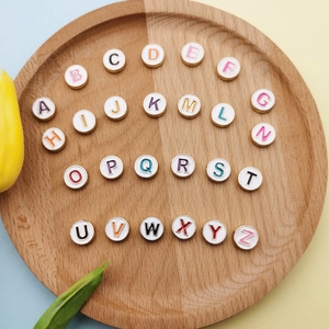 Colorful A-Z enamel letter beads in gold frames for DIY jewelry necklaces and bracelets