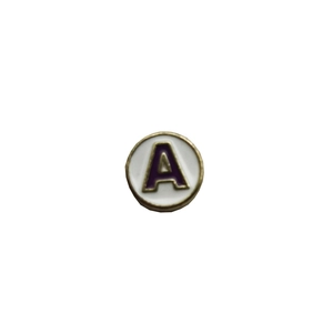 DIY gold alloy pendant with white enamel background and purple letter A charm