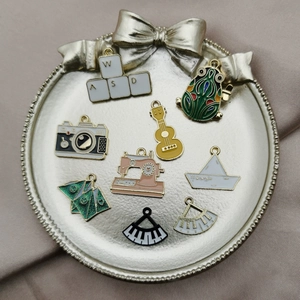 Retro DIY alloy charms set with colorful enamel keyboard, camera and frog pendants