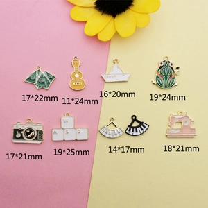 DIY alloy charms set featuring retro camera, guitar, frog and keyboard shapes