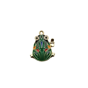 DIY colorful cartoon frog pendant in gold-plated alloy with green enamel finish