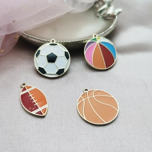 DIY sports themed enamel charms set including football, basketball, and rugby for jewelry