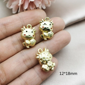 Gouden os hanger van legering met Fu-teken voor DIY-sieraden, afmeting 12x18mm