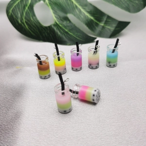 Set of 7 colorful miniature bubble tea charms made of resin with metal hanging loops