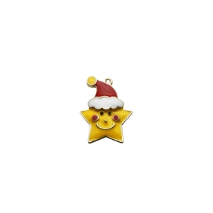 Colgante de estrella amarilla de Navidad con gorro de Papá Noel para joyería DIY