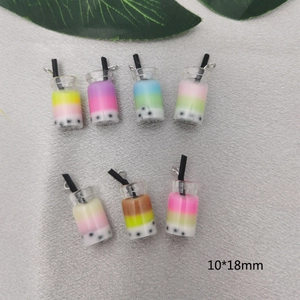 Miniature resin bubble tea cup pendants in 7 vibrant colors for DIY jewelry and keychains