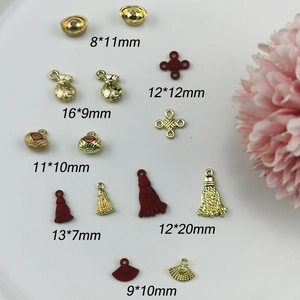 DIY Alloy Jewelry Charms Set with Chinese Style Enamel Red and Gold Pendants