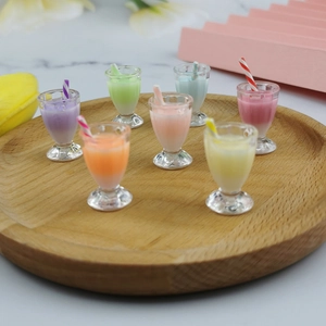Handcrafted miniature bubble tea pendants in seven colors with striped straws for DIY jewelry