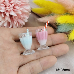 Miniature resin bubble tea cup pendants in pink and blue for DIY jewelry making 15x25mm