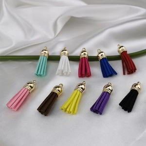 Set of 10 colorful suede tassels with gold metal caps for DIY jewelry and keychains