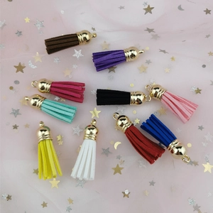 Colorful suede tassels with gold metal caps for DIY keychains and jewelry making