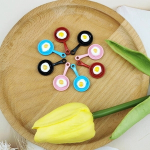 Miniature colorful frying pan charms with fried egg detail for DIY jewelry making