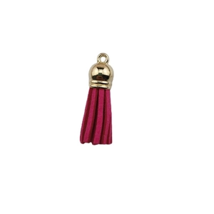 Magenta faux suede tassel with gold metal cap for DIY keychain and bag accessories