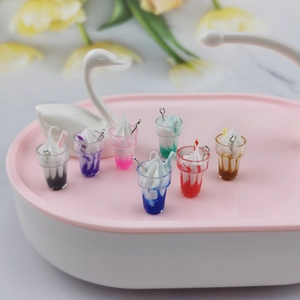 Mini Simulation Ice Cream Sundae Resin Charms Colorful Food Play Pendants For DIY Jewelry Making Keychain Accessories