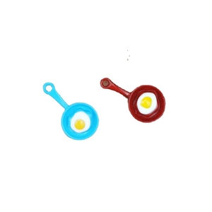 Miniature blue and red fried egg frying pan pendants for DIY jewelry and crafts