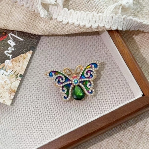 Luxus Legierung Schmetterling Brosche Für Damen Bunte Emaille Strass Tier Reversnadel Grün Kristall Korsage Mode Schmuck