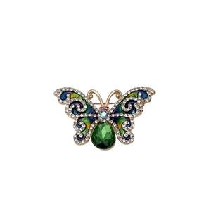Bunte Schmetterlingsbrosche mit Emaille-Flügeln und grünem Edelstein-Anhänger