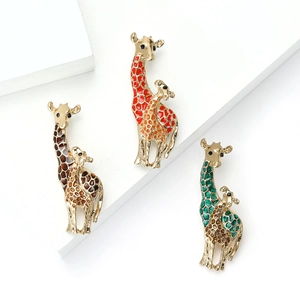 Mode Legierung Emaille Giraffe Brosche Pin Für Damen Mutter Kind Tier Giraffe Brosche Vergoldet Strass Schmuck Zubehör