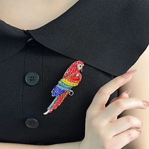 Broche Perroquet en Alliage de Mode avec Strass Multicolores Forme d'Animal Élégante Pendentif à Double Usage pour Femmes