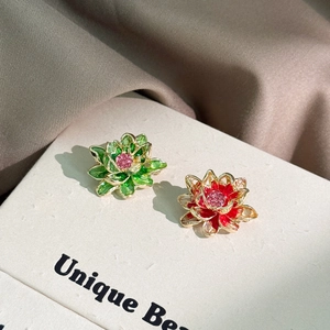 Enamel Lotus Flower Brooch For Women Alloy Rhinestone Floral Corsage Anti-exposure Pin For Suits Coats Jackets Jewelry