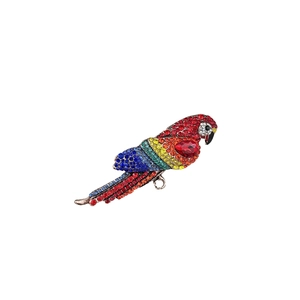 Broche et pendentif perroquet coloré avec strass arc-en-ciel sur base dorée