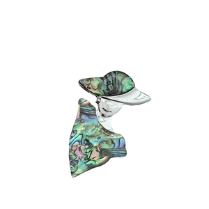Broche vintage avec profil en métal argenté et incrustation d'abalone irisée élégante