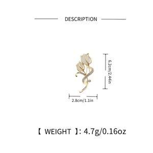 Détails de la broche tulipe dorée avec pétales d'opale et informations sur les dimensions