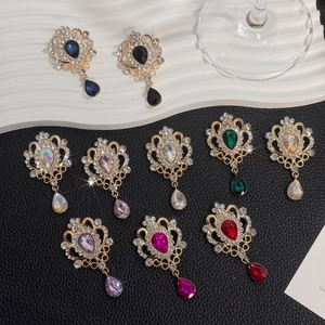 Vintage golden crystal crown brooch with waterdrop pendants available in ten colors
