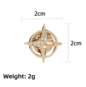 Detailweergave van een 2cm gouden sterrenbroche met strasstenen en gewichtsmeting