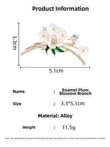 Detailed view of enamel flower brooch specifications showing 3.3x5.1cm size and 11.5g weight