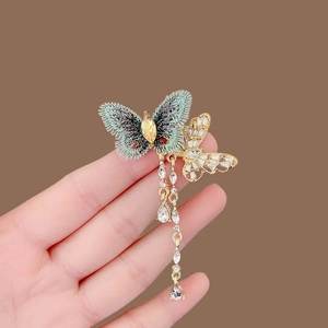 Vintage Stoff Schmetterling Quaste Brosche Strass Eingelegt Legierung Stickerei Corsage Für Damen Elegante Kleidung Accessoires