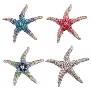 Broches étoile de mer étincelantes avec strass en bleu, rouge, violet et blanc