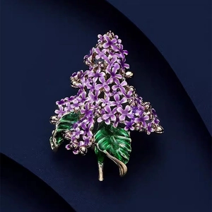 Luxury Alloy Purple Lilac Flower Brooch Enamel Floral Corsage Pin For Women High-End Anti-Glare Jewelry Accessory Gift
