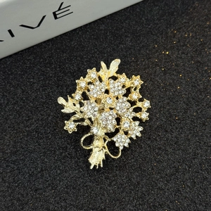 Broche Arbre Floral de Luxe en Alliage d'Or avec Strass pour Femmes Design de Bouquet Élégant Épingle de Costume Bijoux de Mode